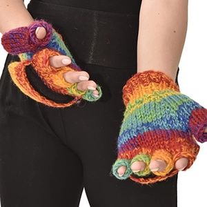 NWOT Three Cranes Gallery Women's 100% Wool Glittens, Multicolor Rainbow